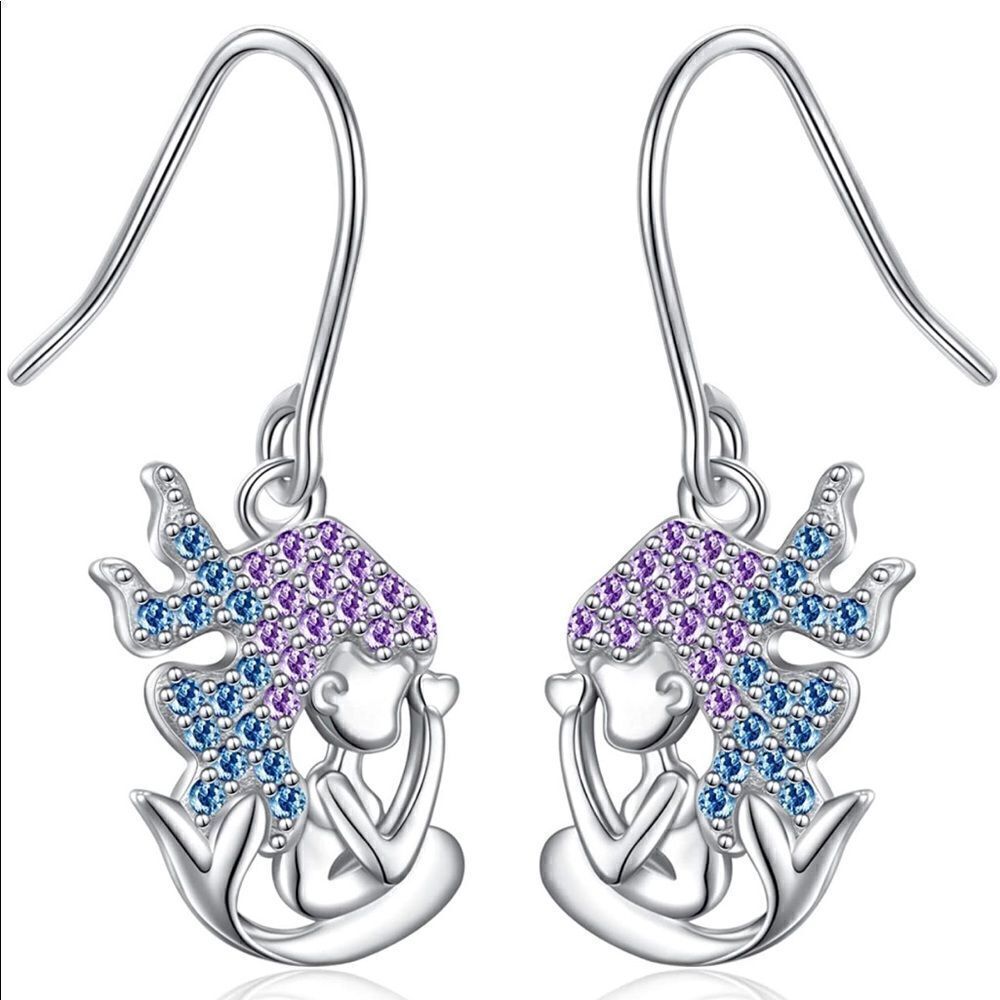 Sterling Silver Crystal Mermaid Earrings